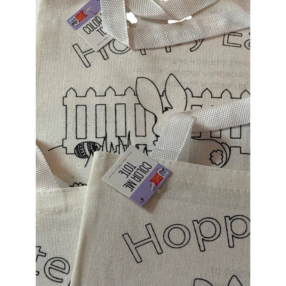 NWT Color Me Tote Bag 4Pcs Cream Canvas Personalize Craft Coloring Activity Kids